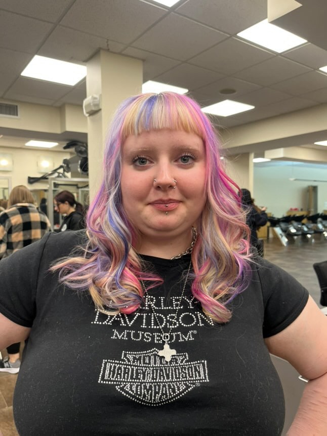 pink and purple haired client